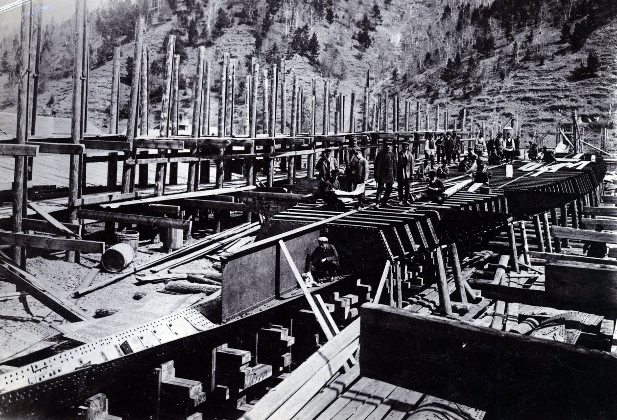 Yard No. 647, Baikal. Ice-Breaking Train Ferry Steamer Baikal Under Construction at Lake Baikal by English Photographer