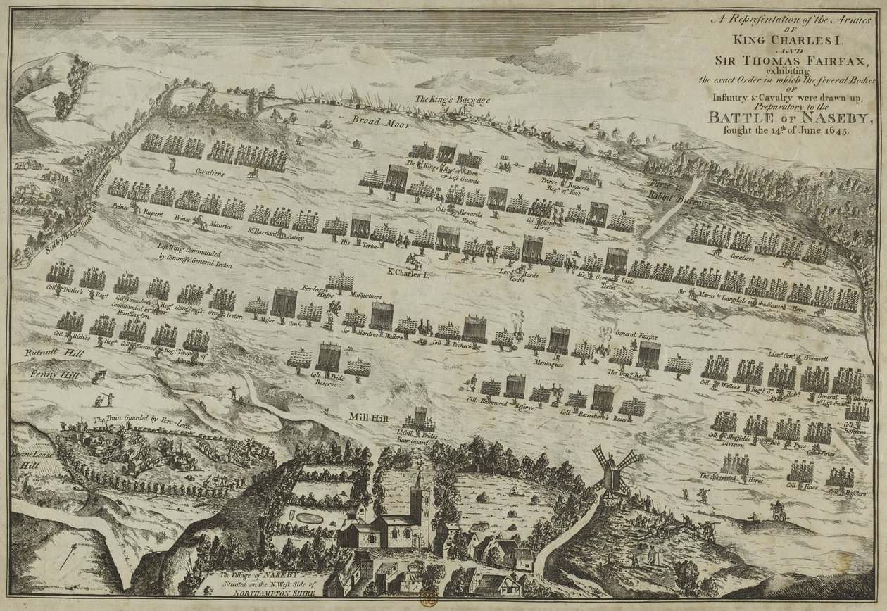 A representation of the Armies of King Charles I and Sir Thomas Fairfax exhibiting the exact order, preparatory to the Battle of Naseby, 1645 by English School