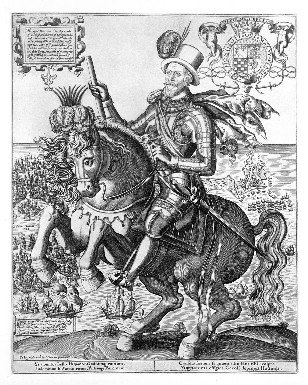 Equestrian Portrait of Charles Howard, 2nd Baron Howard of Effingham, 1st Earl of Nottingham, Engraved by Thomas Cockson by English School