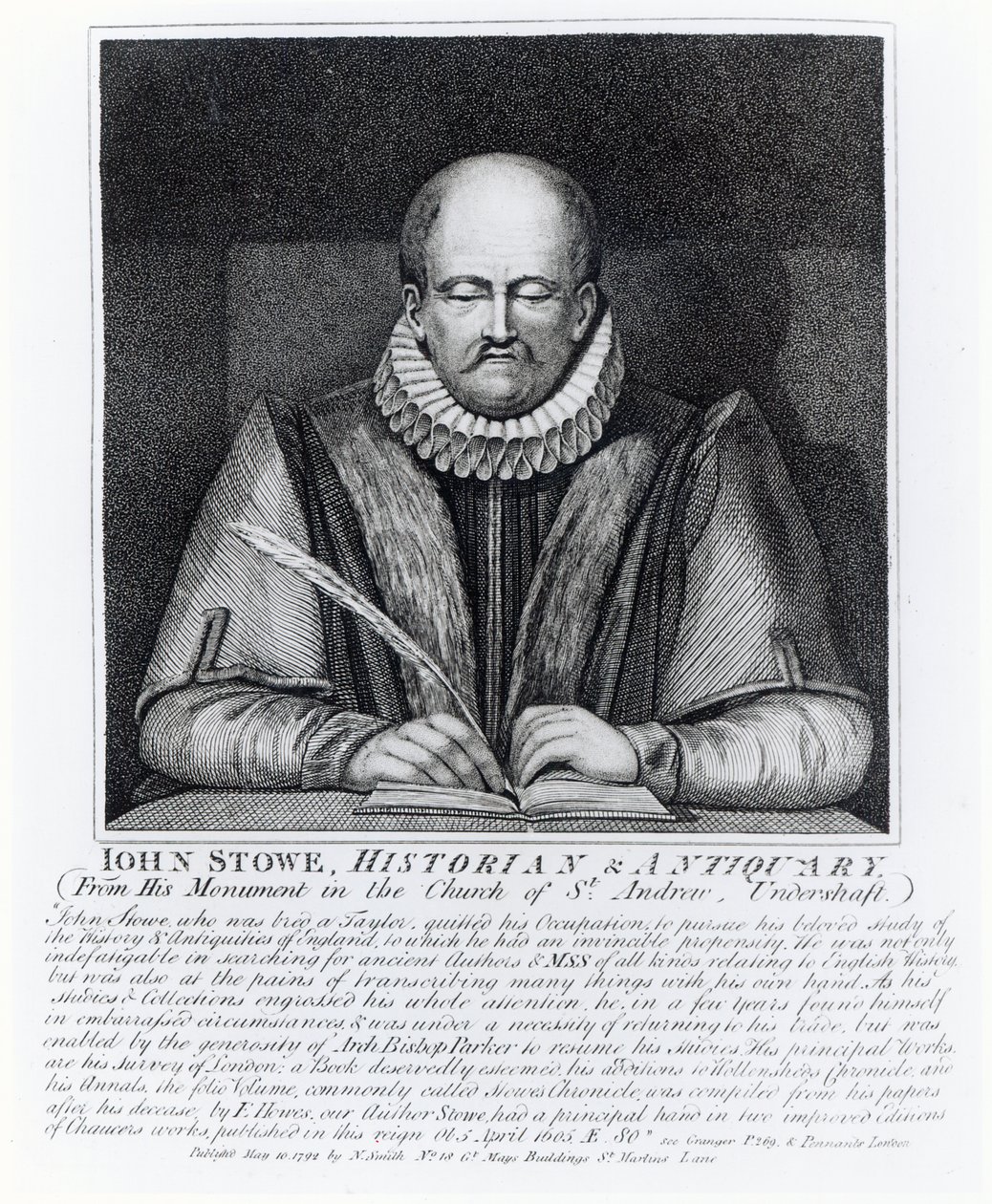 John Stowe, portrait from his monument at the Church of St. Andrew, Undershaft by English School