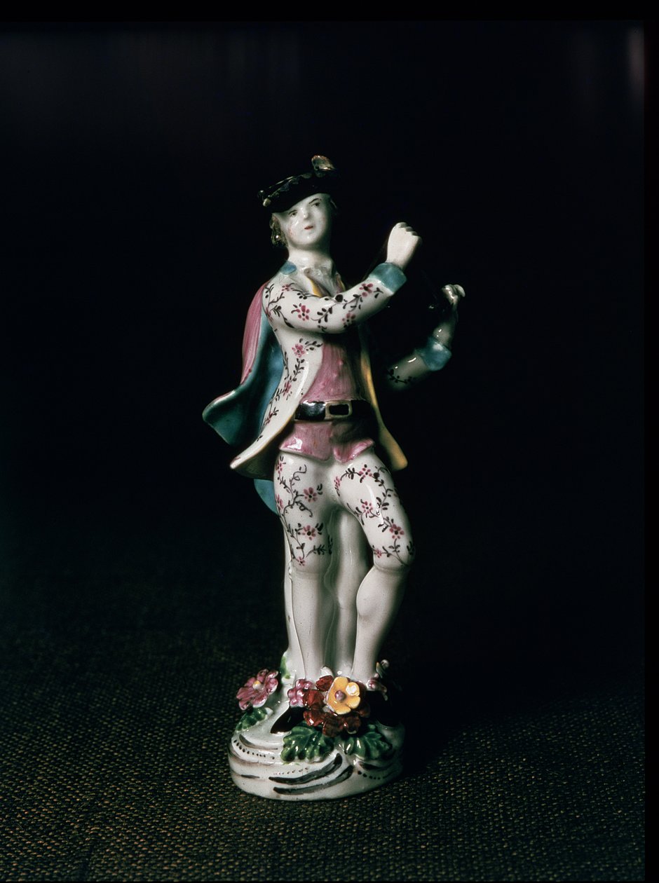 Lowestoft figure of a boy playing a triangle, c.1780 by English School