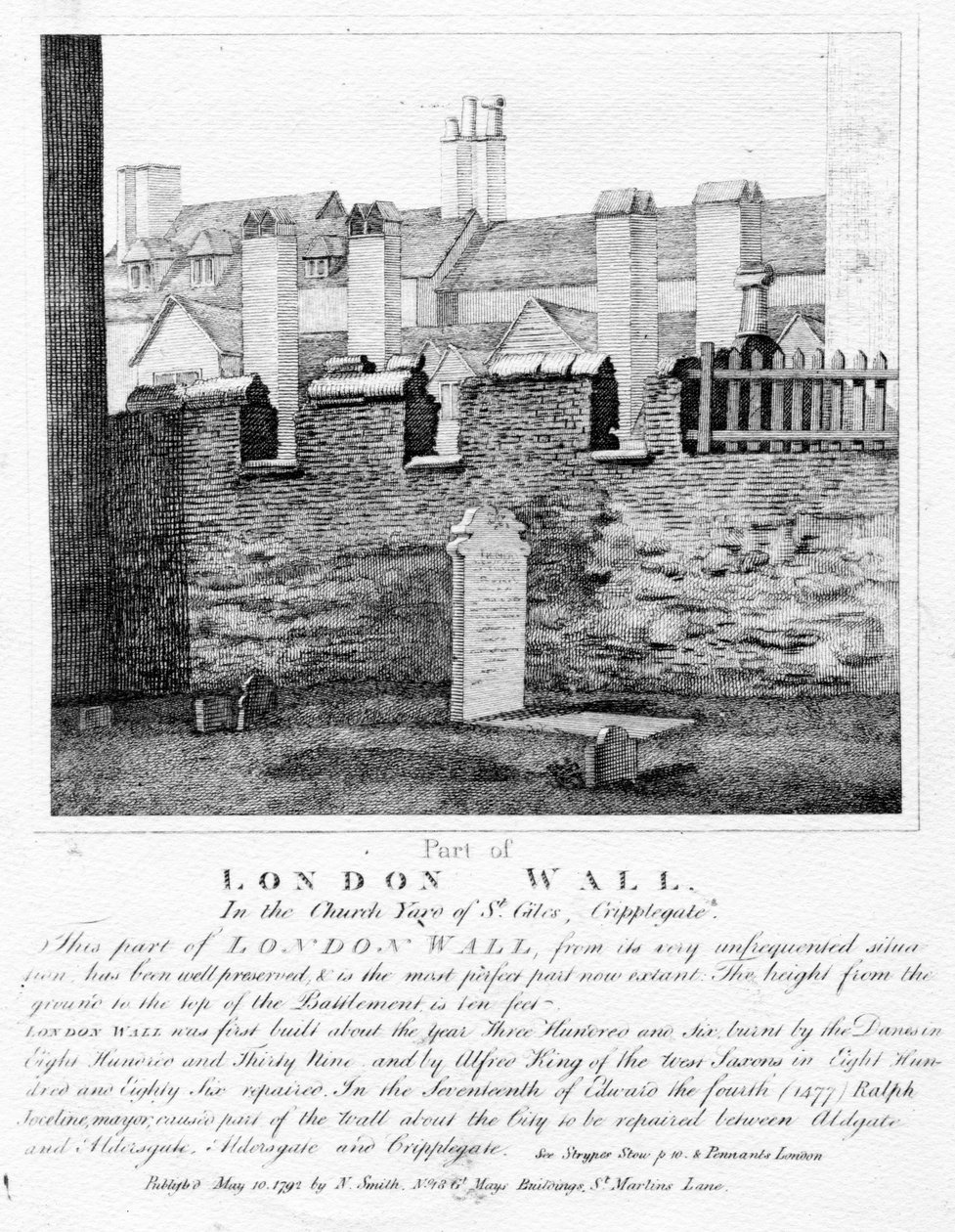 Part of London Wall, In the Church Yard of St. Giles, Cripplegate, published 1792 by English School