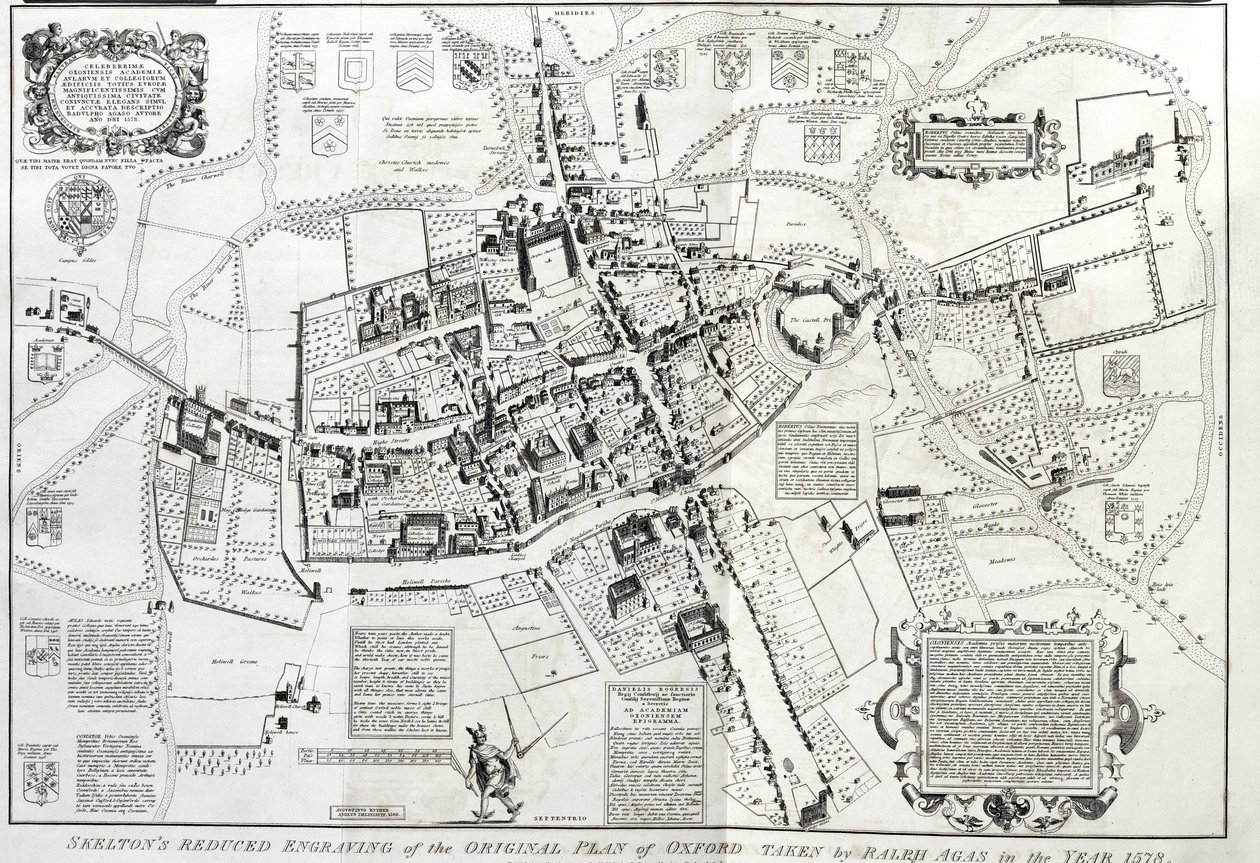Frontispiece to Oxonia Antiqua Restaurata, a Birds Eye View of Oxford, Reduced Version of the Original by Ralph Agas, 1578, by Joseph Skelton by English School