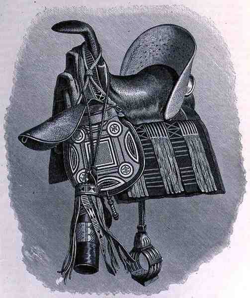 Saddle, saddle-bags and spear-case of a Baghirmi chief, from The History of Mankind, Vol.III, Prof. Friedrich Ratzel, 1898 by English School