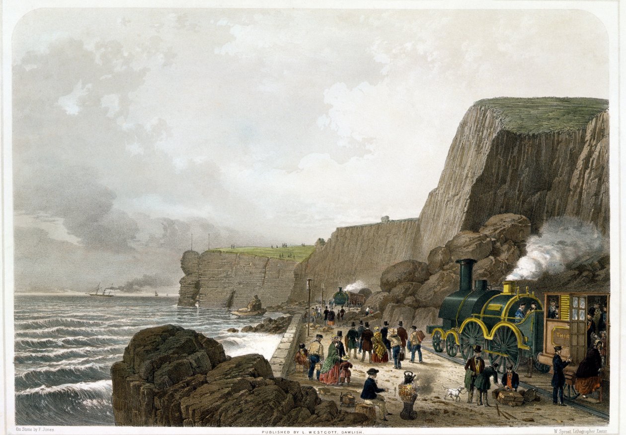 South Devon Railway: Landslip Near the Parson and Clerk Rock by English School