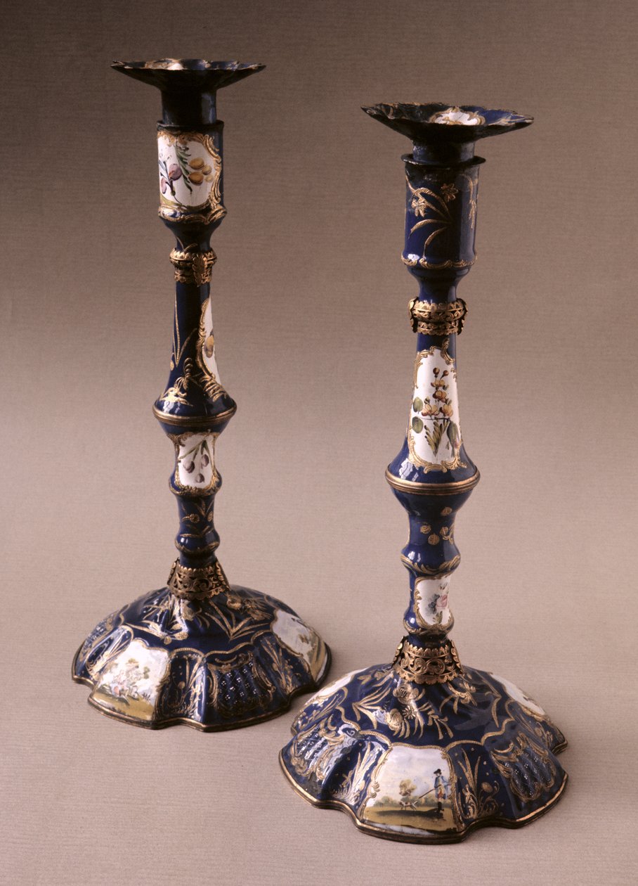 South Staffordshire pair of candlesticks, c.1765 by English School