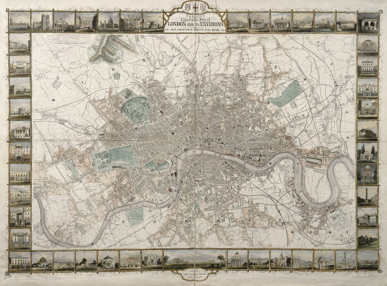 Talliss Illustrated Plan of London and its Environs, in Commemoration of the Great Exhibition of Industry of all Nations, 1851, published by John Tallis & Co. by English School