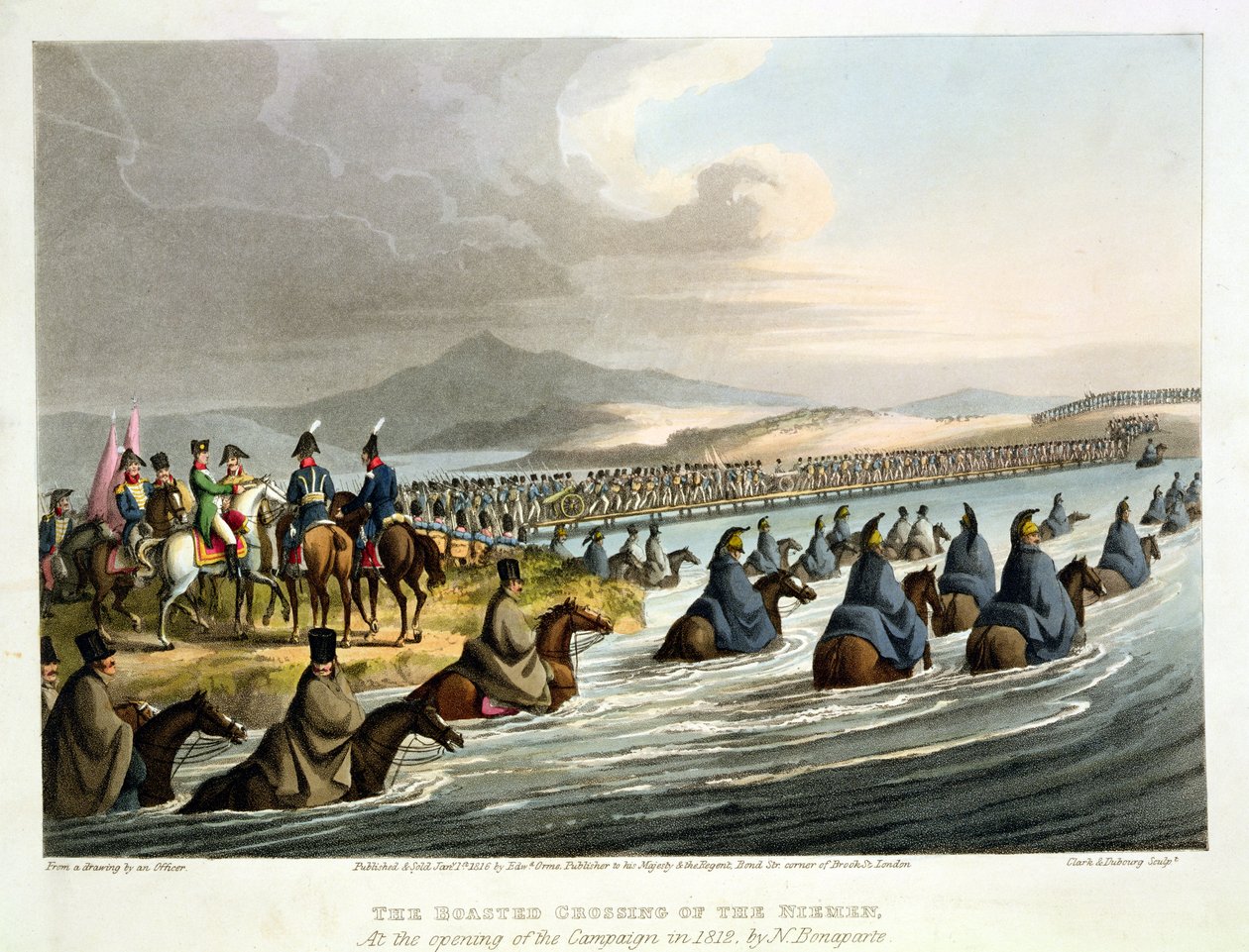 The Boasted Crossing of the Niemen at the Opening of the Campaign in 1812 by N. Bonaparte, from a drawing by an officer by English School
