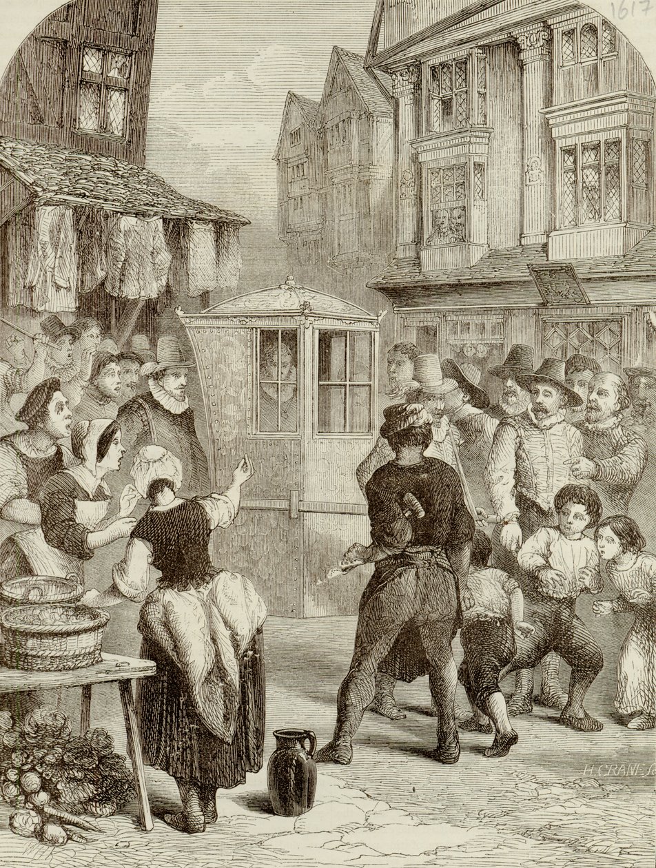 The Duke of Buckingham Passing Through the Streets in His Sedan by English School