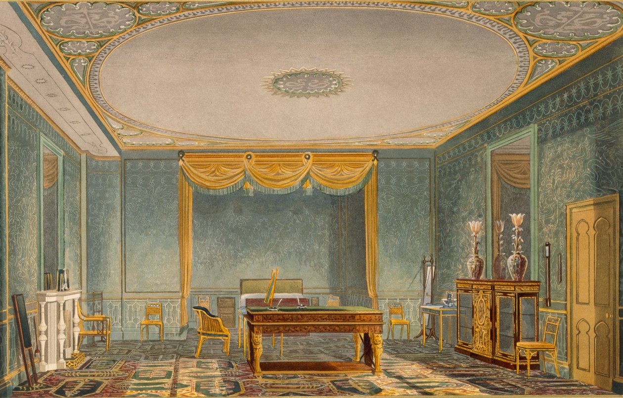 The Kings Bedroom, from Views of the Royal Pavilion, Brighton by English School