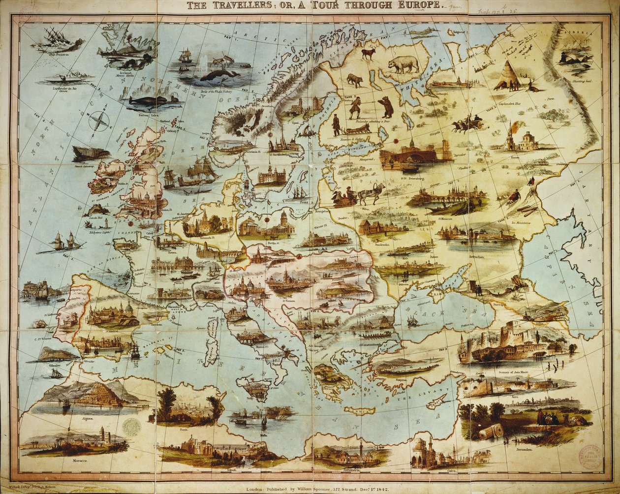 The Travellers, or A Tour Through Europe, engraved by W. Clerk, published by William Spooner, London by English School