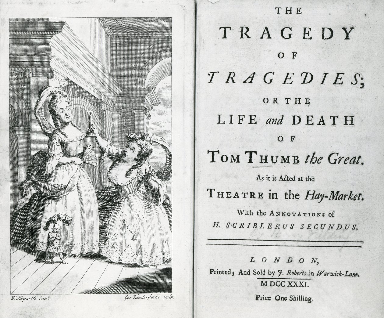 Title page of the script of Tom Thumb, 1731 by English School