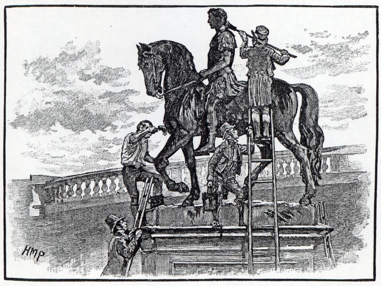 William III statue being painted black, Dublin, 1821 by English School