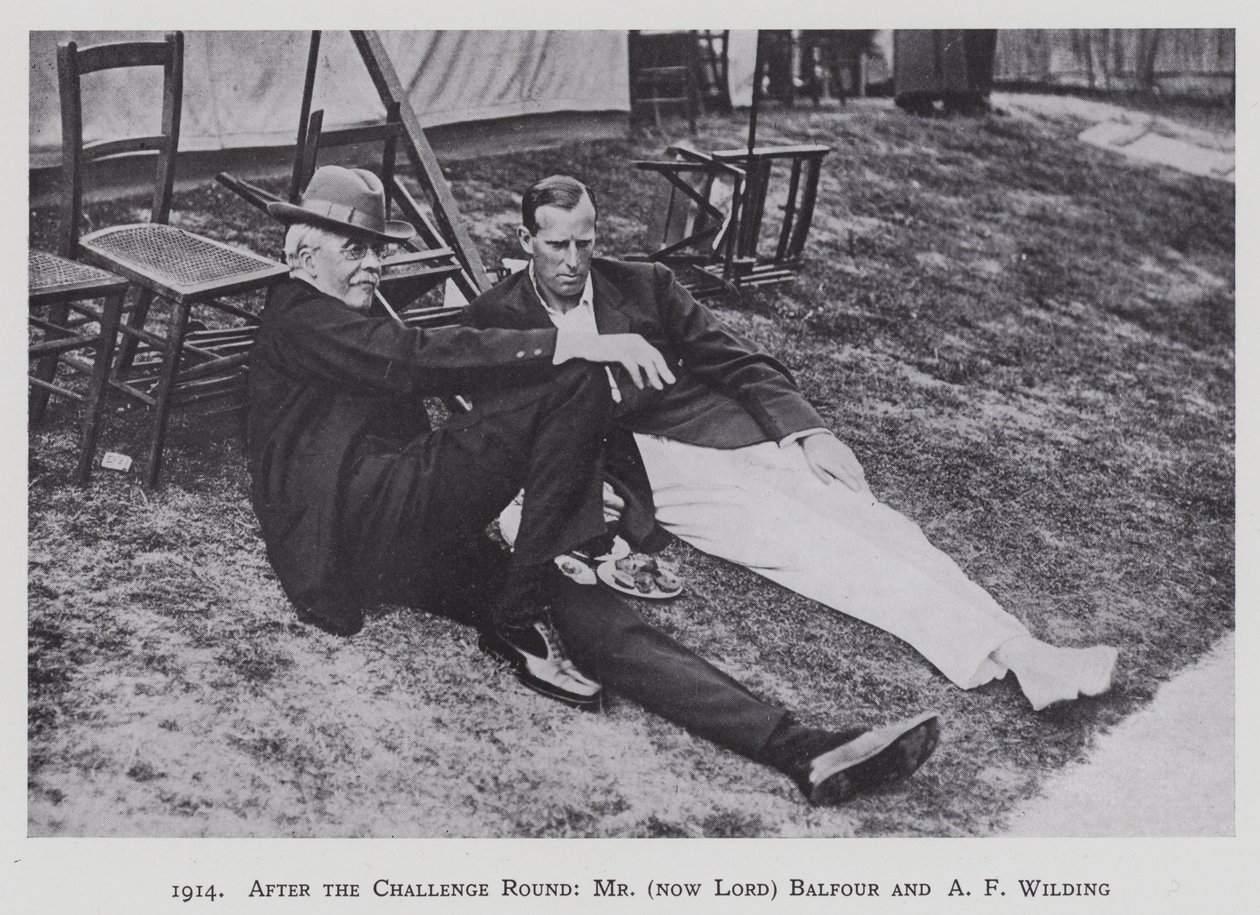 1914, After the Challenge Round, Mr (now Lord) Balfour and A F Wilding by English Photographer