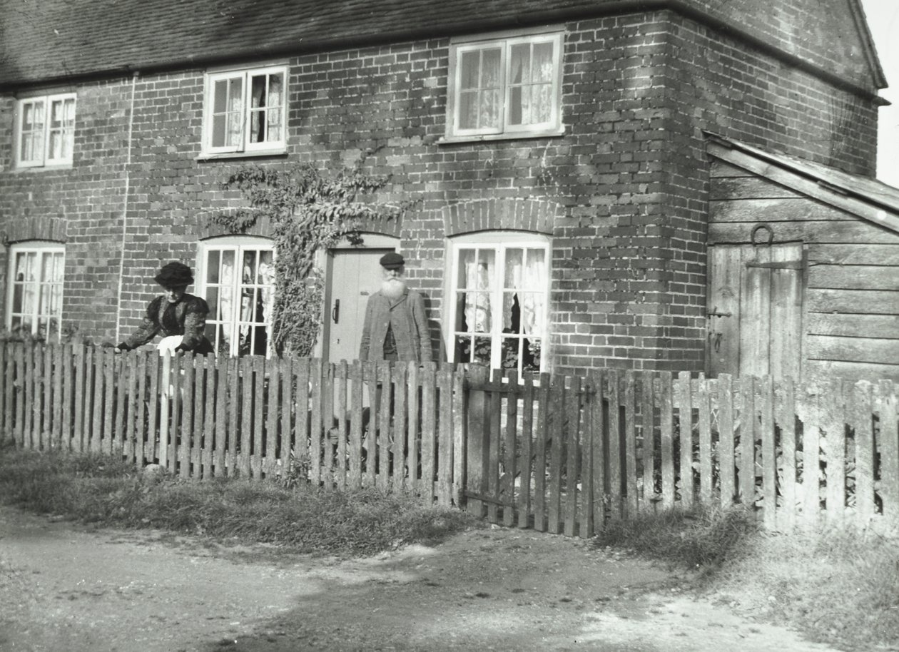 A Rural Scene in the Wandsworth Area with an Elderly Couple in the Garden of a Cottage-Style Property, London, 1895 by English Photographer