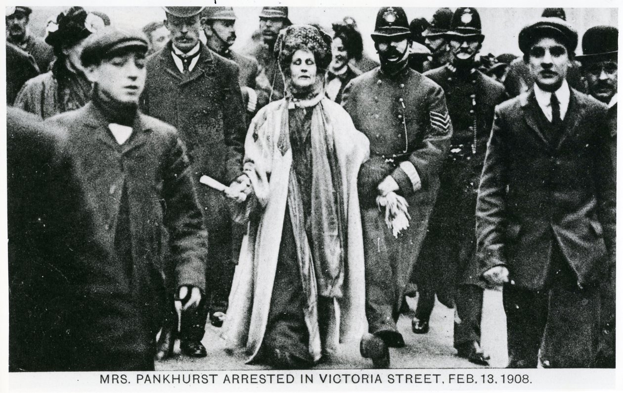 Arrest of Mrs Emmeline Pankhurst in Victoria Street, 13th February 1908 by English Photographer