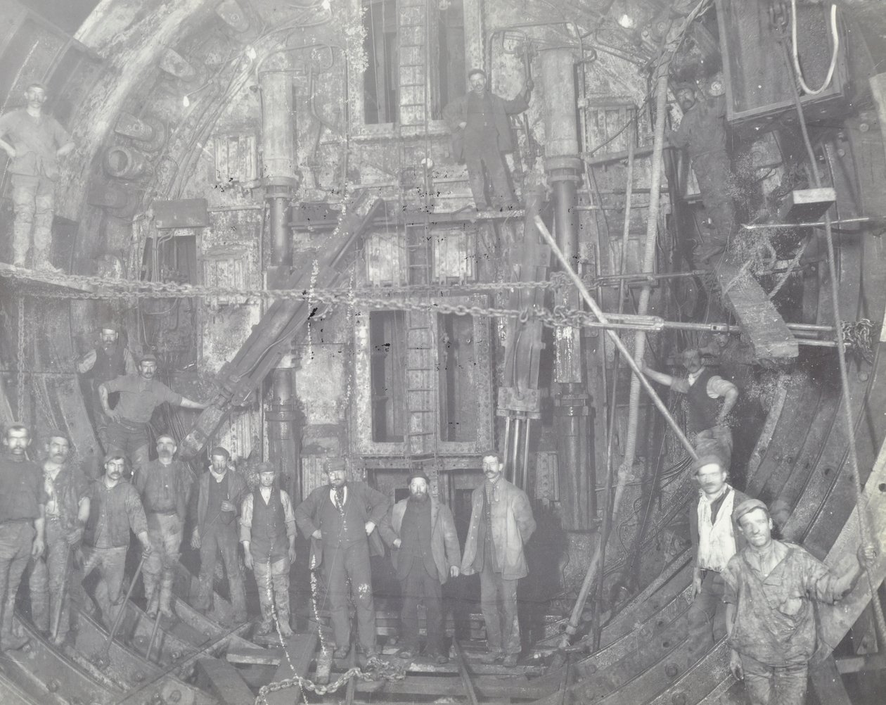 Blackwall Tunnel: A Group of Workers Stand in the Air Lock, 1894 by English Photographer