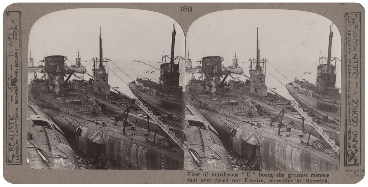 Fleet of murderous U-boats, the greatest menace that ever faced our Empire, surrender at Harwich, November 1918 by English Photographer