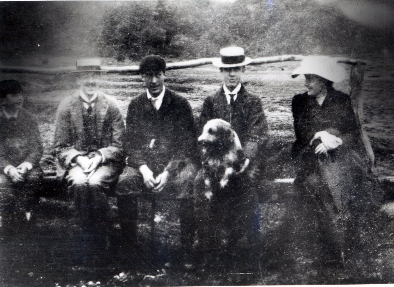 James and Lytton Strachey with Thoby, Adrian and Virginia Stephen in Fritham, Hampshire, 1901 by English Photographer