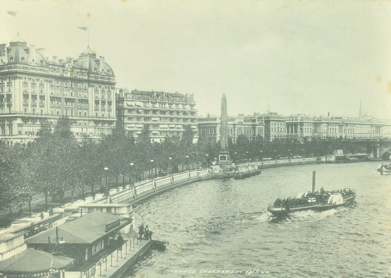Victoria Embankment, Westminster: looking north from Hungerford Bridge, 1895 by English Photographer