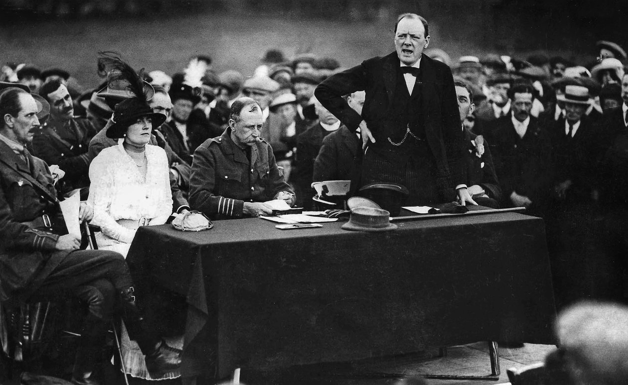 Winston Churchill during a speech in Enfield, England by English Photographer