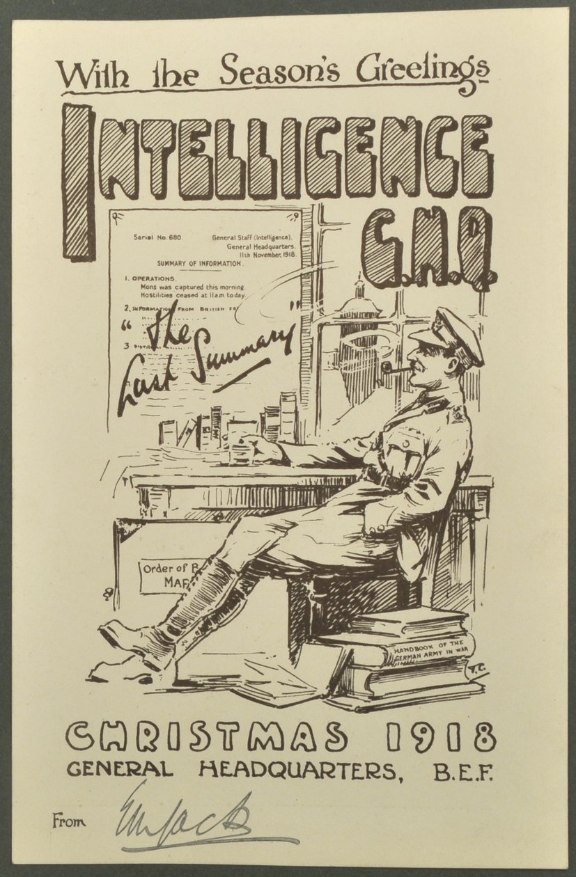 With the Seasons Greetings, Intelligence G.H.Q., Christmas 1918 from E. M. Jack, 1918 by English Photographer