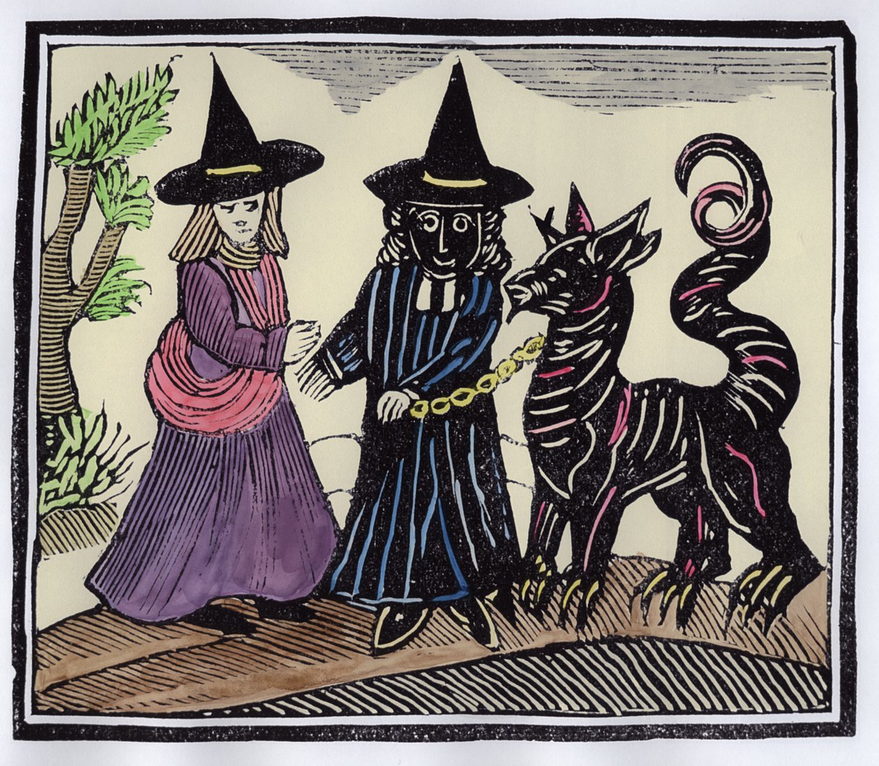 A Black and a White Witch with a Devil Animal, Illustration from a Collection of Chapbooks on Esoterica by English School