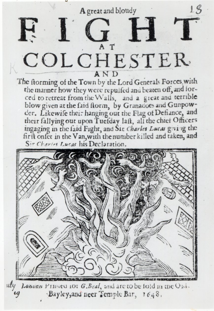A Great and Bloudy Fight at Colchester, printed in 1648 by English School