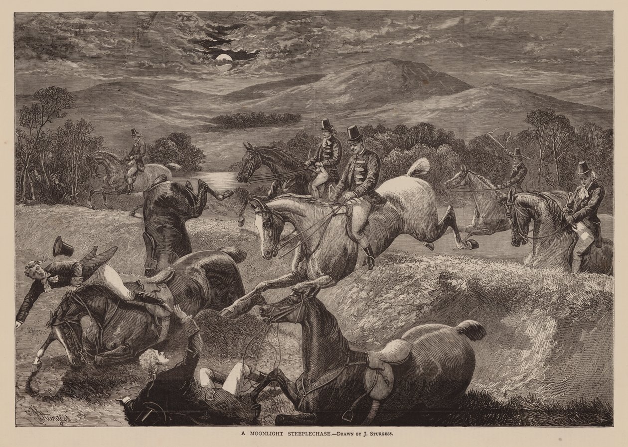 A Moonlight Steeplechase by English School