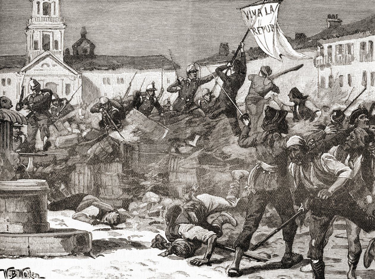 A Republican insurrection in Malaga, Spain during The Glorious Revolution (La Gloriosa) by English School