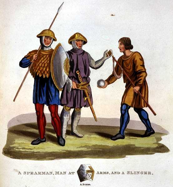 A Spearman, Man at Arms and a Slinger by English School