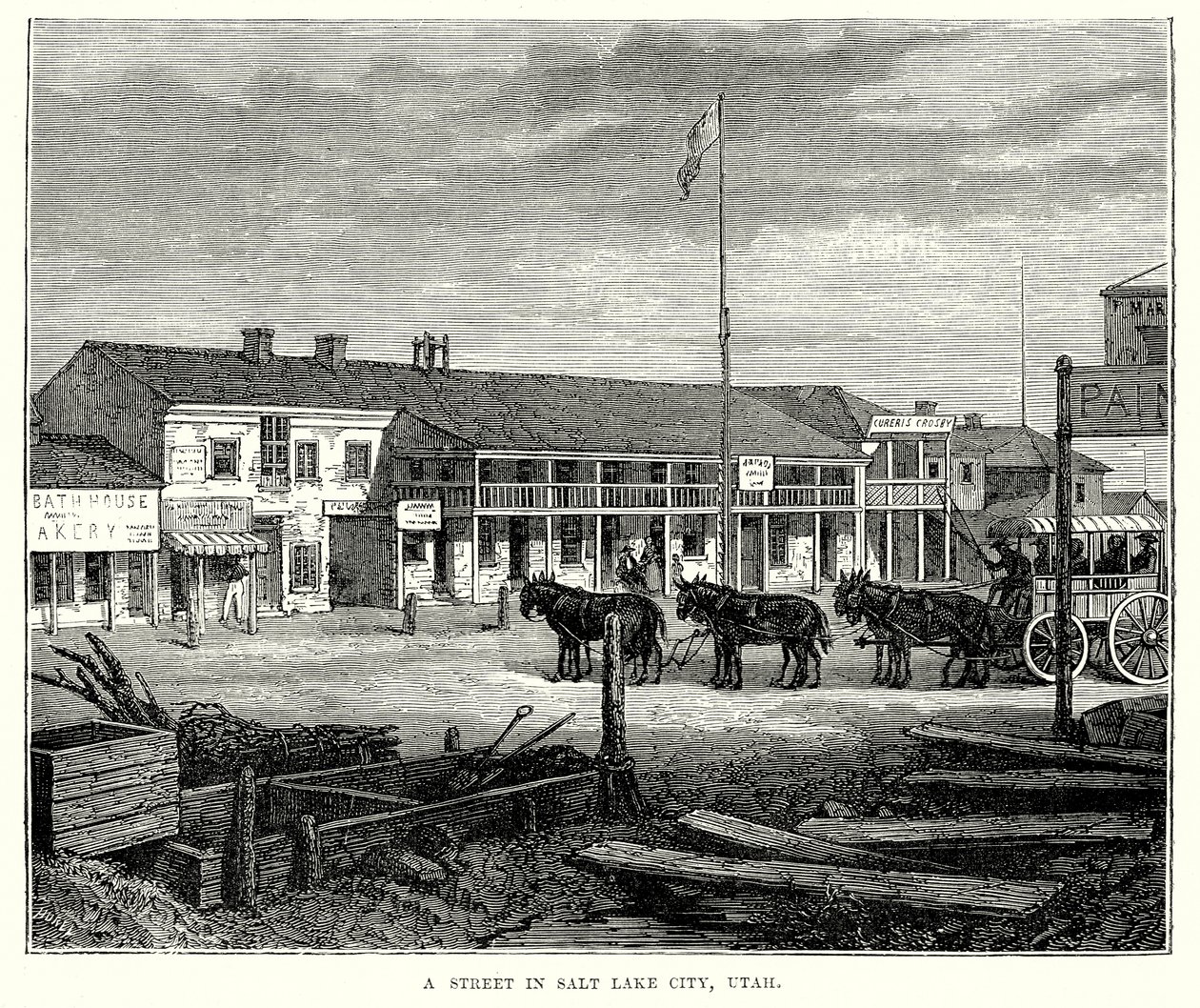 A Street in Salt Lake City, Utah (engraving) by English School