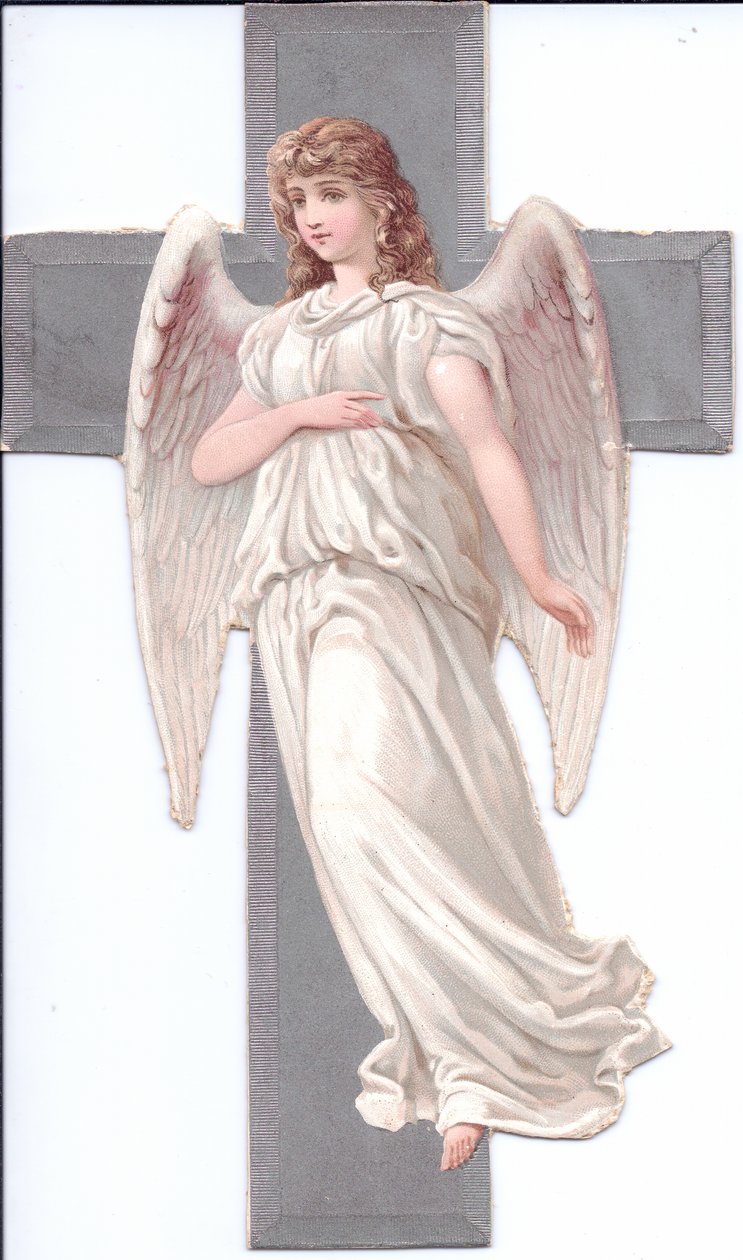 A Victorian Paper Scrap Relief of an Angel in Front of a Cross, c.1880 by English School