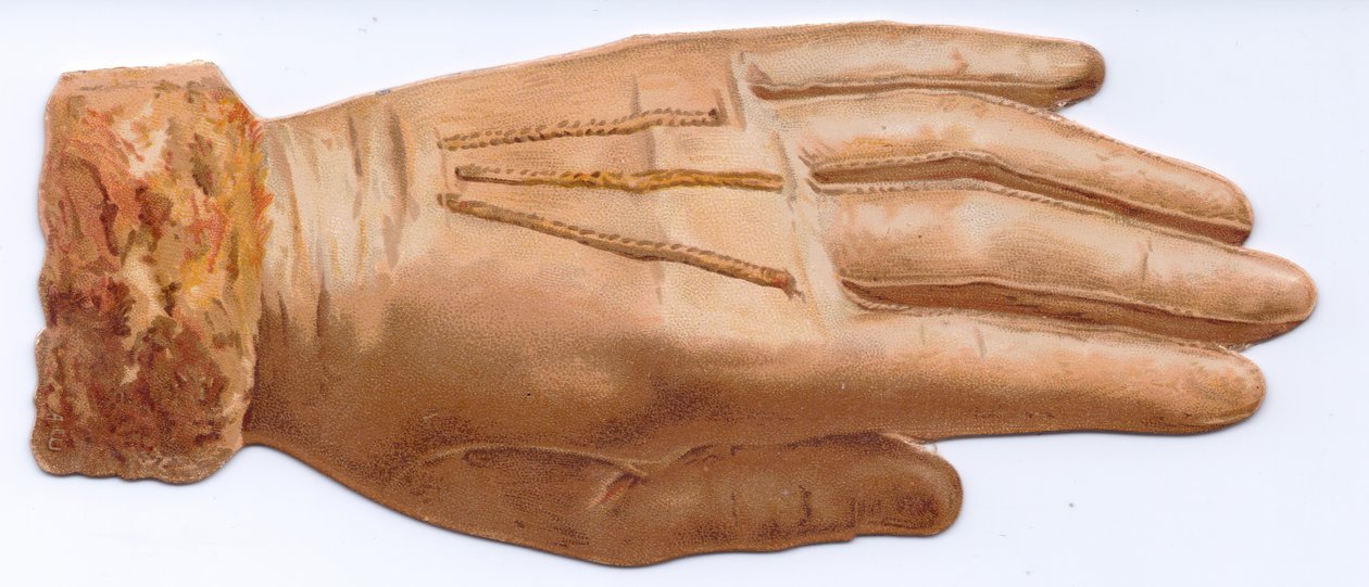 A Victorian Die-Cut Shape Card of a Glove Edged with Fur, c.1880 by English School