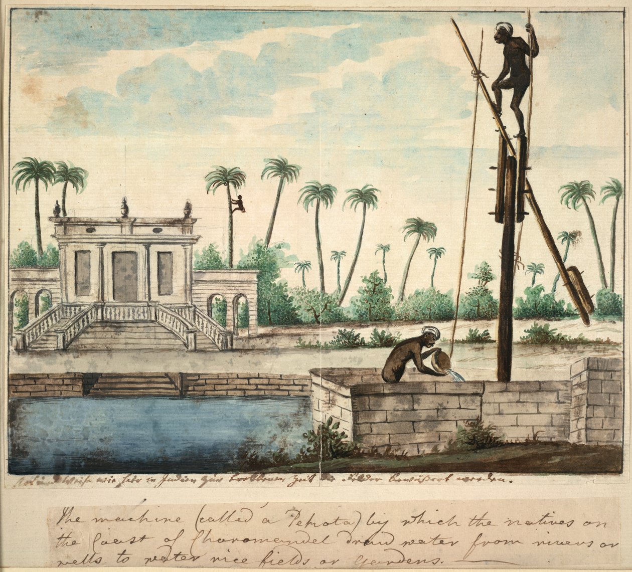 A colonial garden showing irrigation, c.1787 by English School