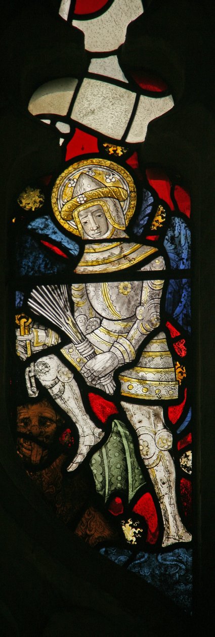 A detail from the east window depicting a member of the angelic Hierarchy, a Power by English School