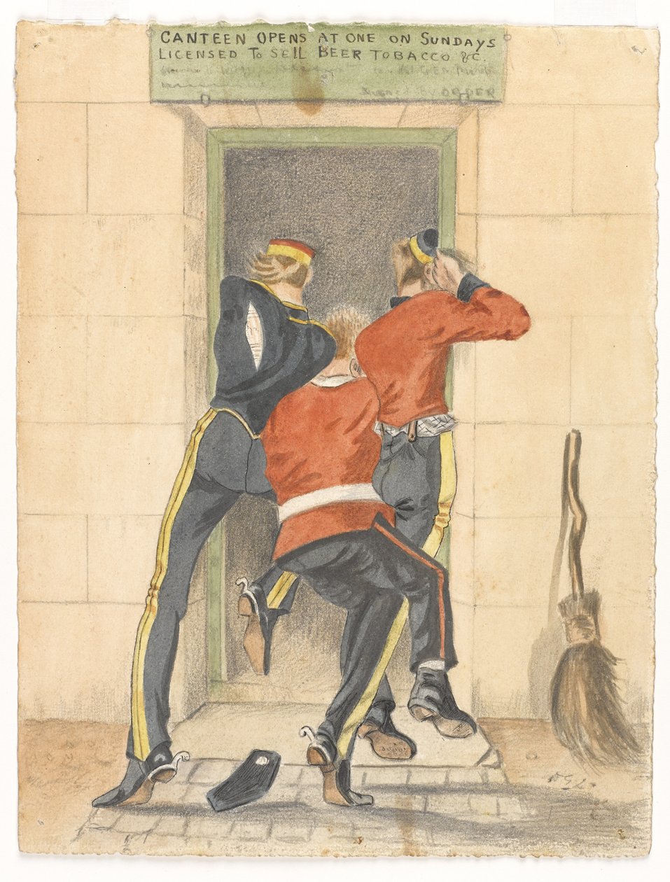 A Hussar, an Infantryman and a Dragoon Scrambling for the Entrance of a Canteen by English School