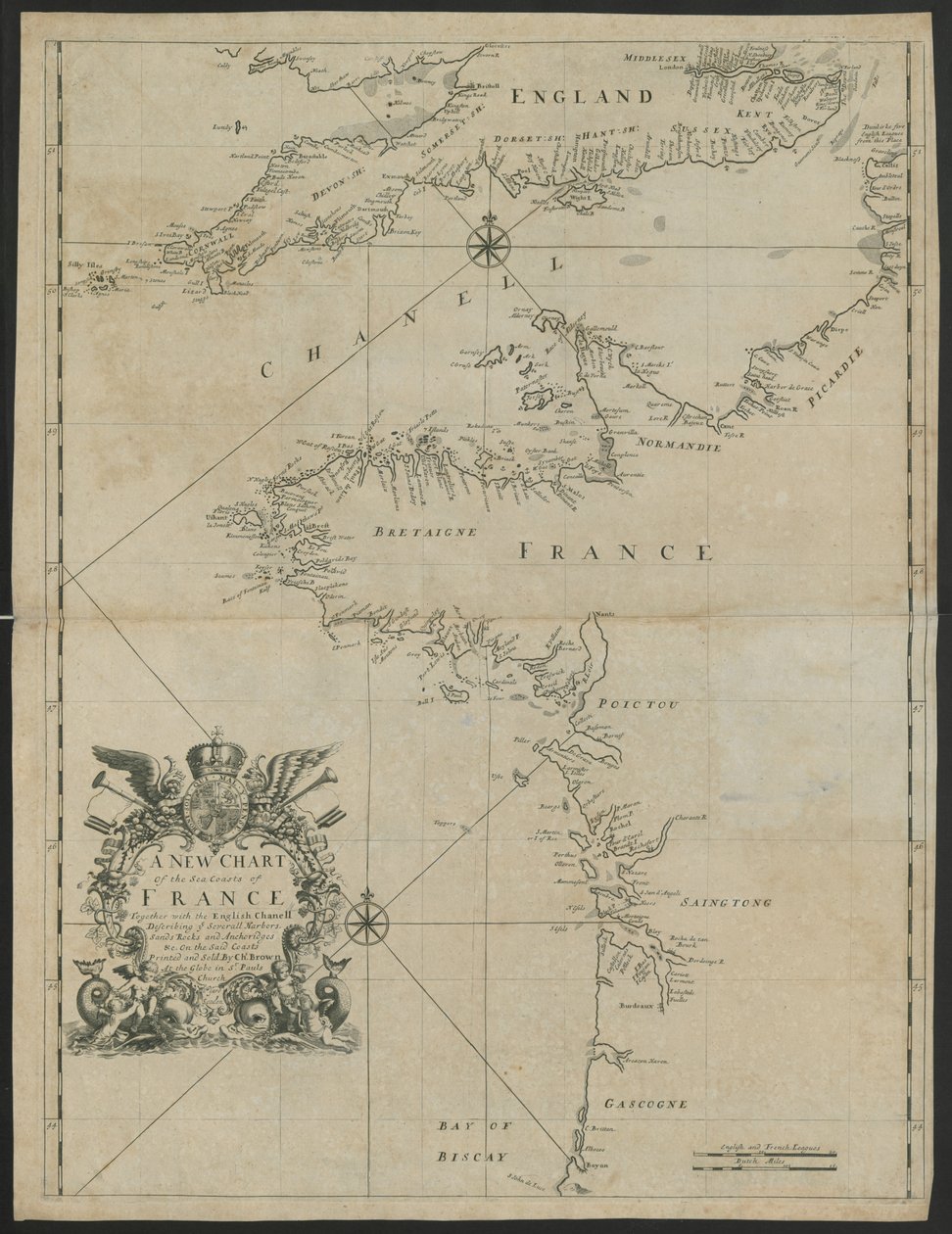 A new Chart of the Sea Coasts of France, together with the English Channel by English School