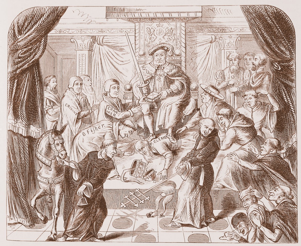 Allegorical Picture of Henry VIII Trampling on Pope Clement, from an Old Print in the British Museum by English School