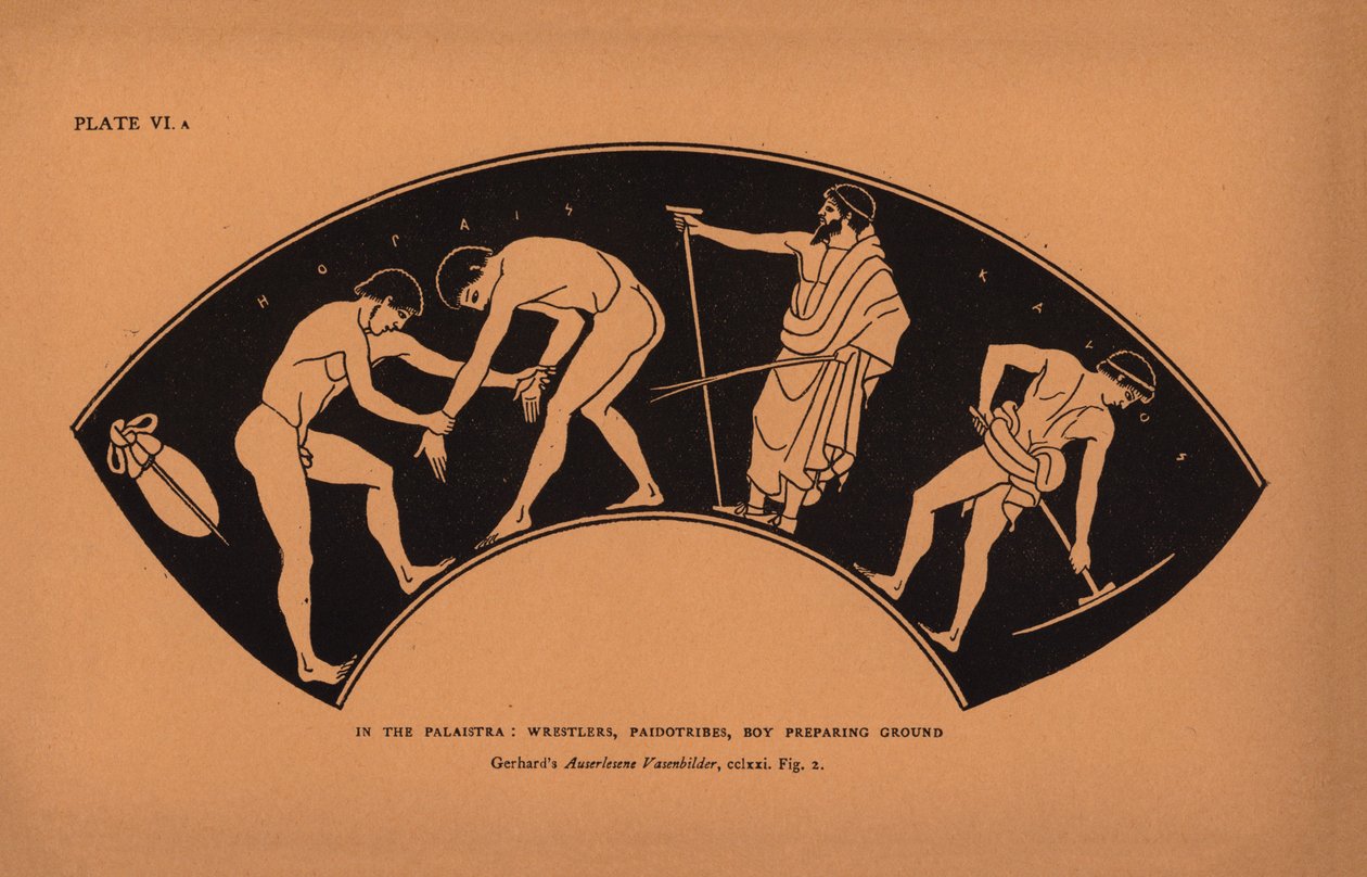 Ancient Greek Education: In the Palaistra, Wrestlers, Paidotribes, Boy Preparing Ground by English School