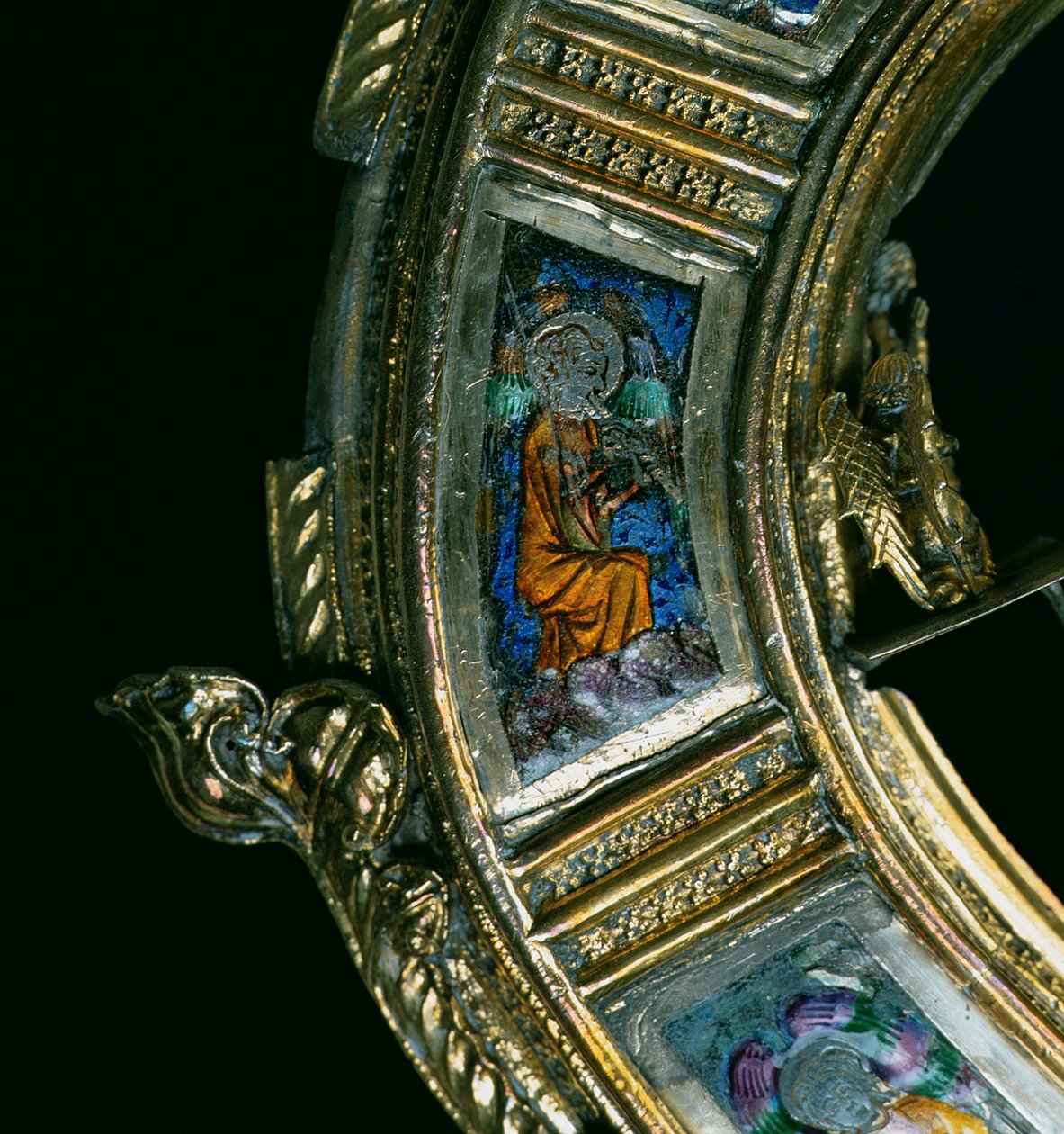 Angel playing a wind instrument, detail from the crozier of William of Wykeham by English School