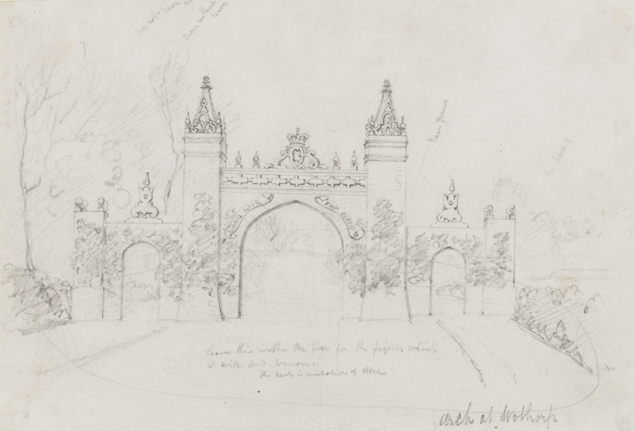 Arch at Wothorp, Cambridgeshire, erected to welcome Queen Victoria and Prince Albert en route to Burghley House by English School