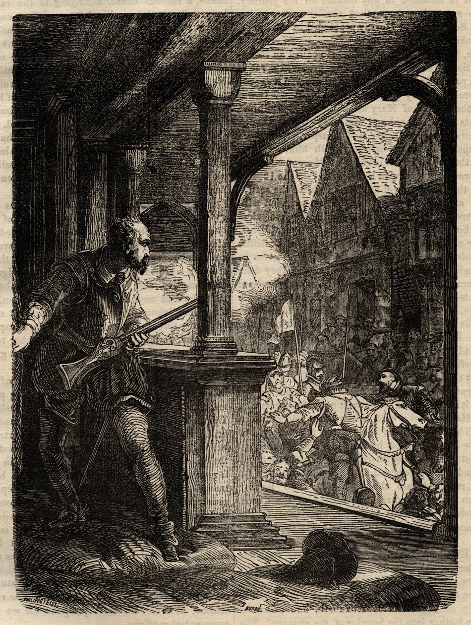 Assassination of the Regent Murray (James Stewart Moray) - James Stewart Moray (c.1531-70), Regent of Scotland for King James VI. Engraving from 
