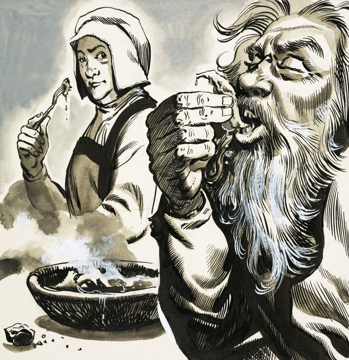 Bearded Man Eating by English School