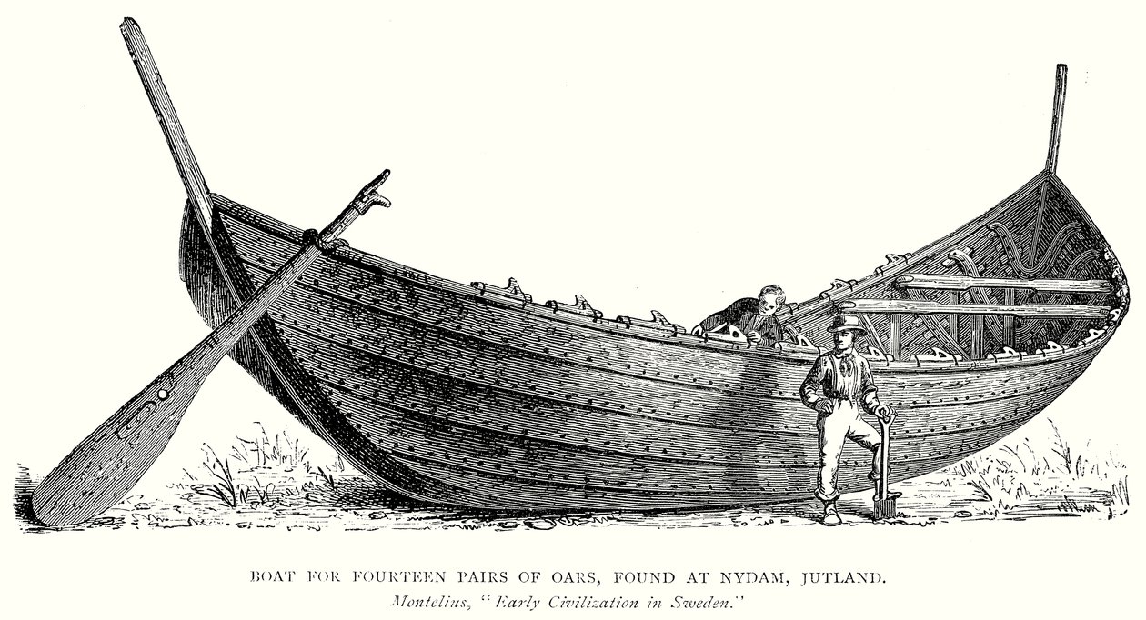 Boat for Fourteen Pairs of Oars, Found at Nydam, Jutland (engraving) by English School