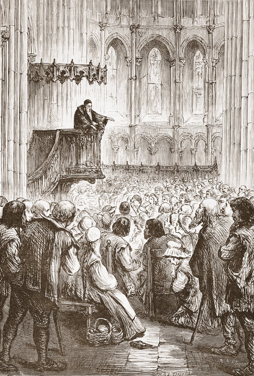 Calvin preaching his farewell sermon in expectation of banishment by English School