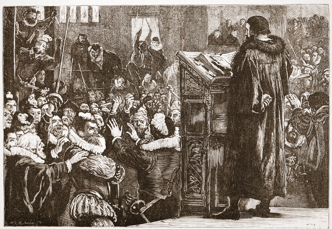 Calvin Threatened in the Church of Rive by English School