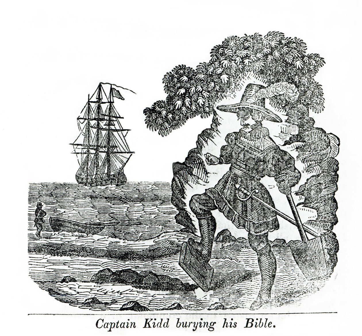 Captain Kidd Burying His Bible, Illustration from 'Pirates Own Book' by ...