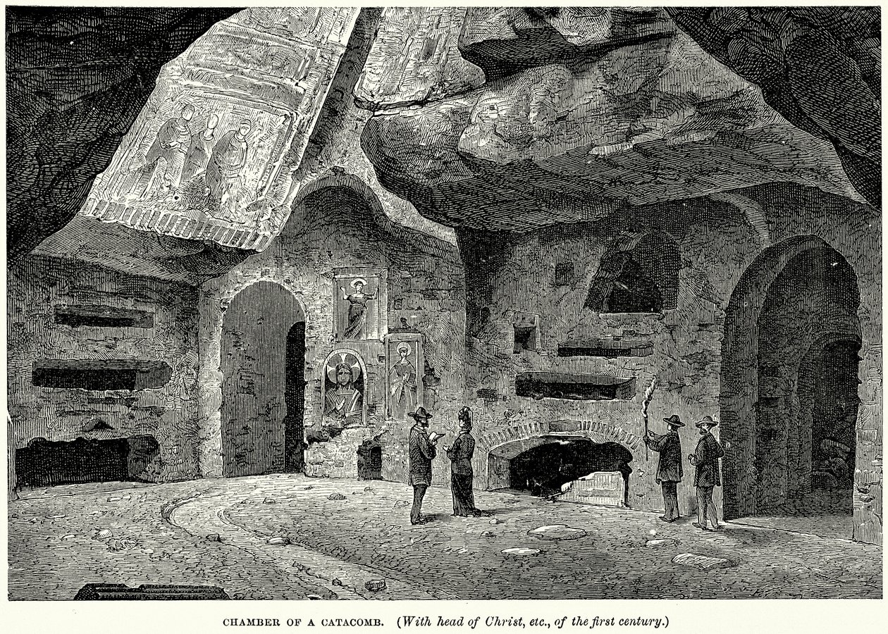 Chamber of a Catacomb (With Head of Christ, etc, of the First Century) by English School