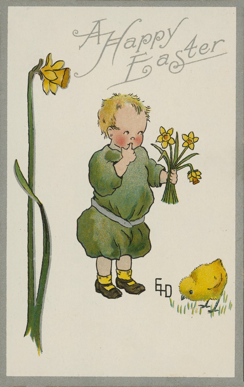Child Picking Daffodils by English School